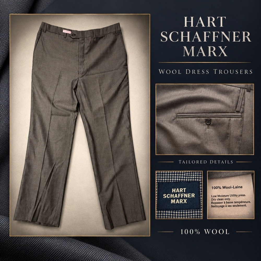 Hart Schaffner Marx Mens Brown 100% Wool Dress Trousers Pants 40R Made in Canada